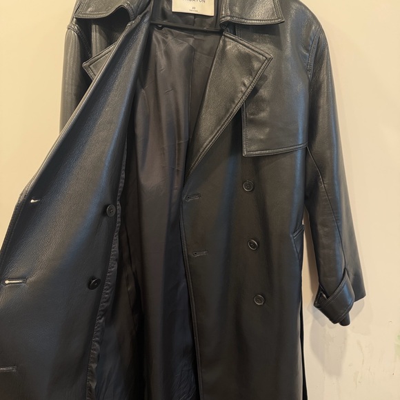 Aritzia Black Leather Trench Coat - Picture 2 of 3